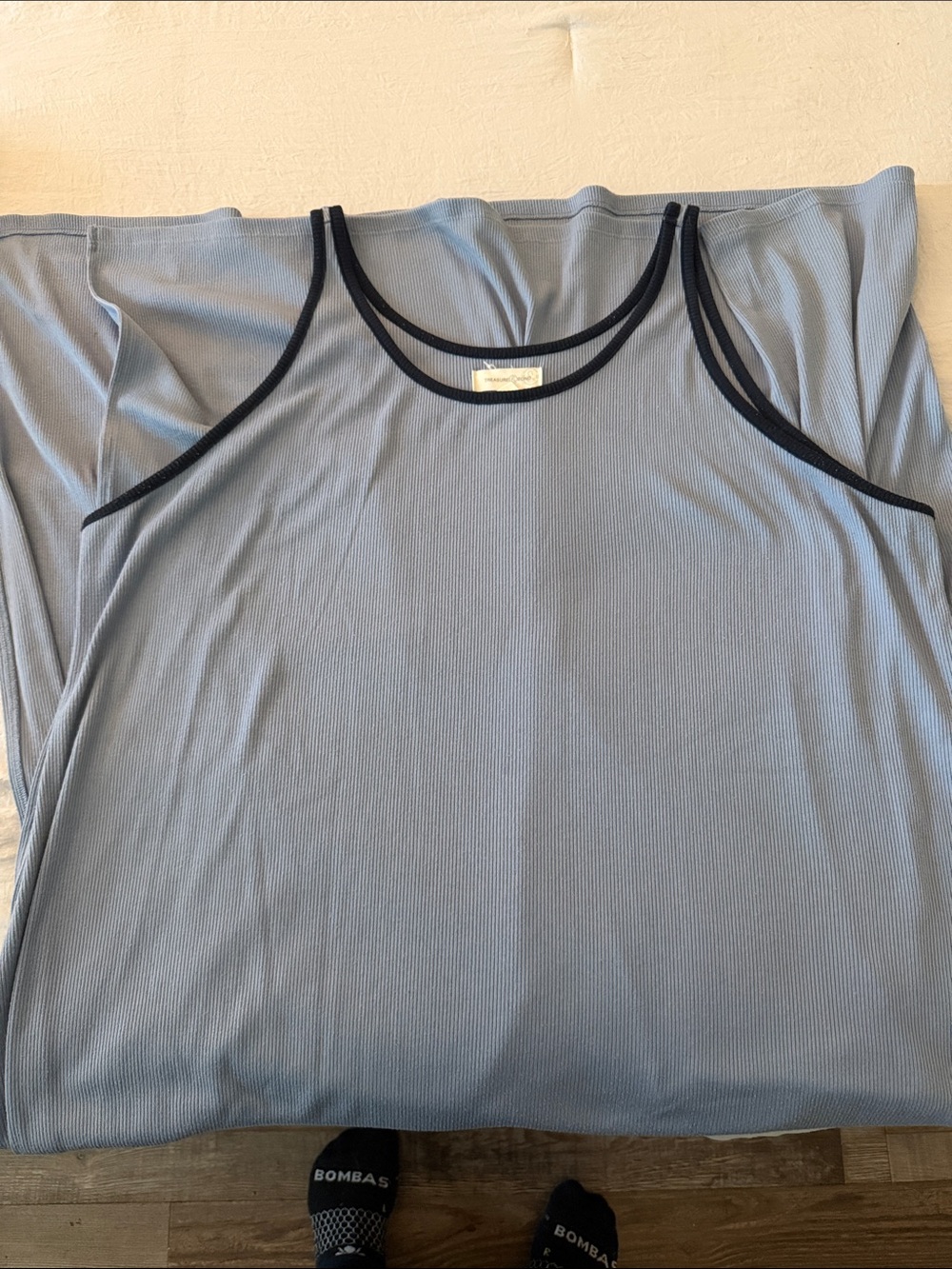 Light Blue Tank dress with navy trim